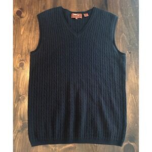 Bob Timberlake 100% Wool Black Sweater Vest Large Cable Knit VNeck Hong Kong 90s